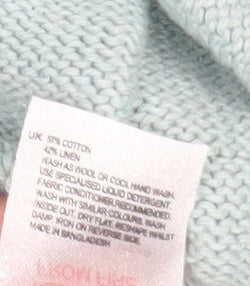 White Stuff Women's Blue Cotton Linen Open Knit Cardigan UK 8
