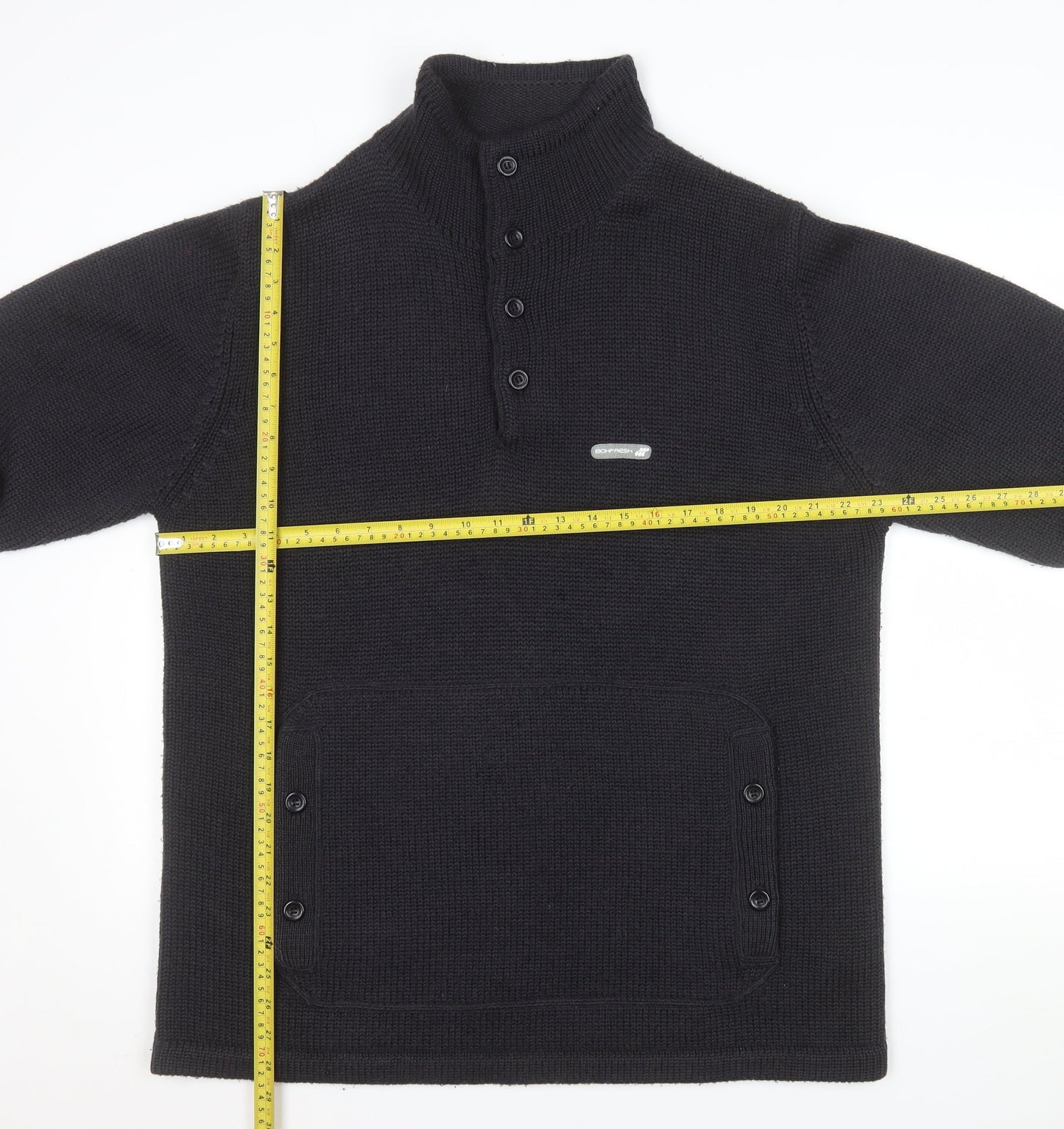 Boxfresh Mens Black Wool Blend Henley Jumper XL High Neck Casual