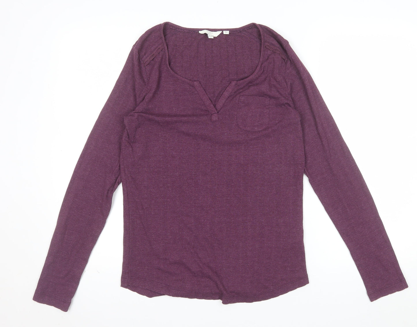 FatFace Womens Purple Long Sleeve Jersey V-Neck Top Size 12