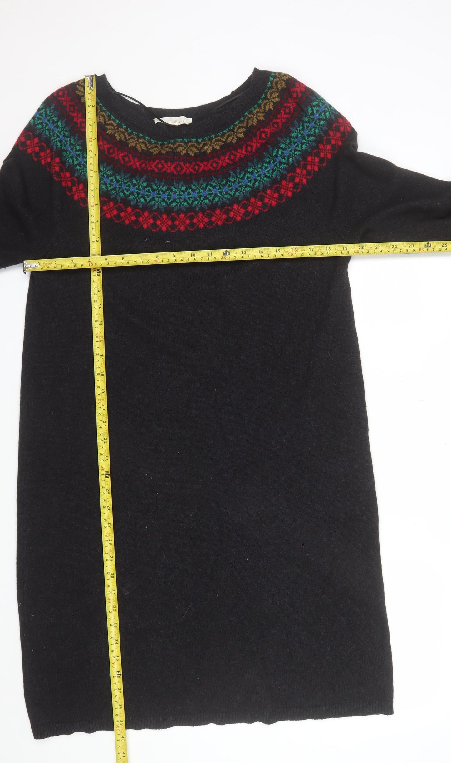 Seasalt Cornwall Womens Black Fair Isle Wool Blend Tunic Jumper UK16