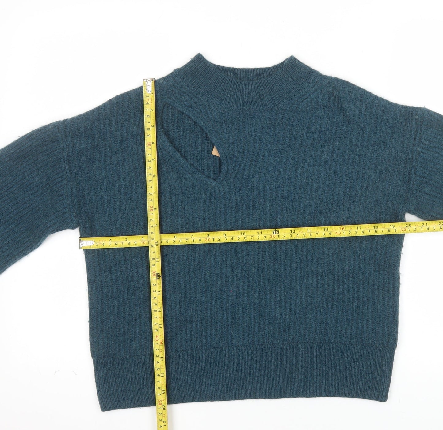 Hush Women’s Blue Mock Neck Wool Blend Knit Jumper Size S