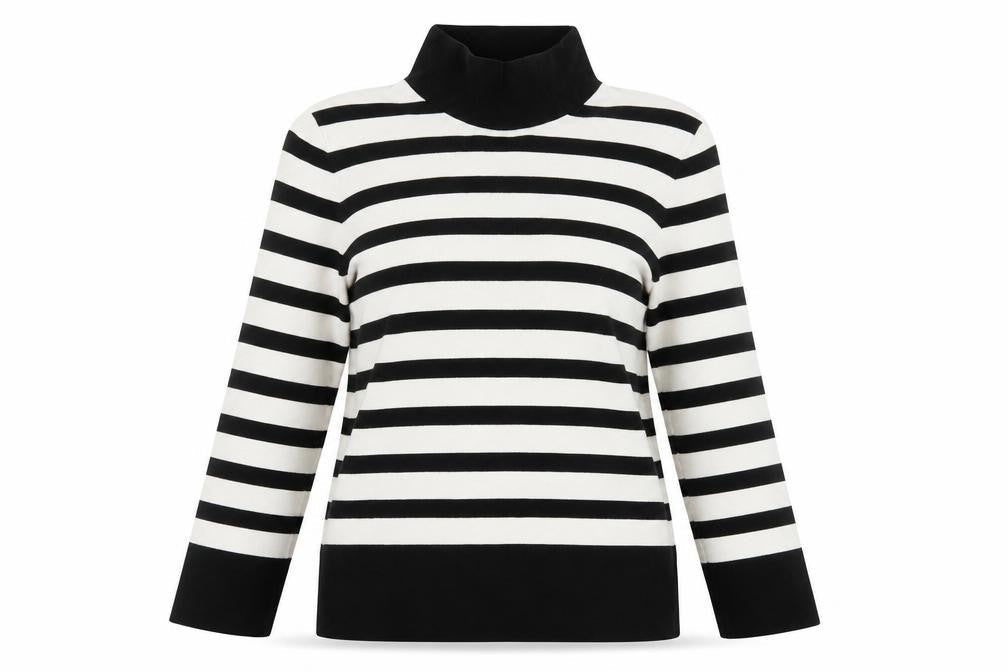 Front view of COS women’s black stripe roll neck cotton jumper, size S