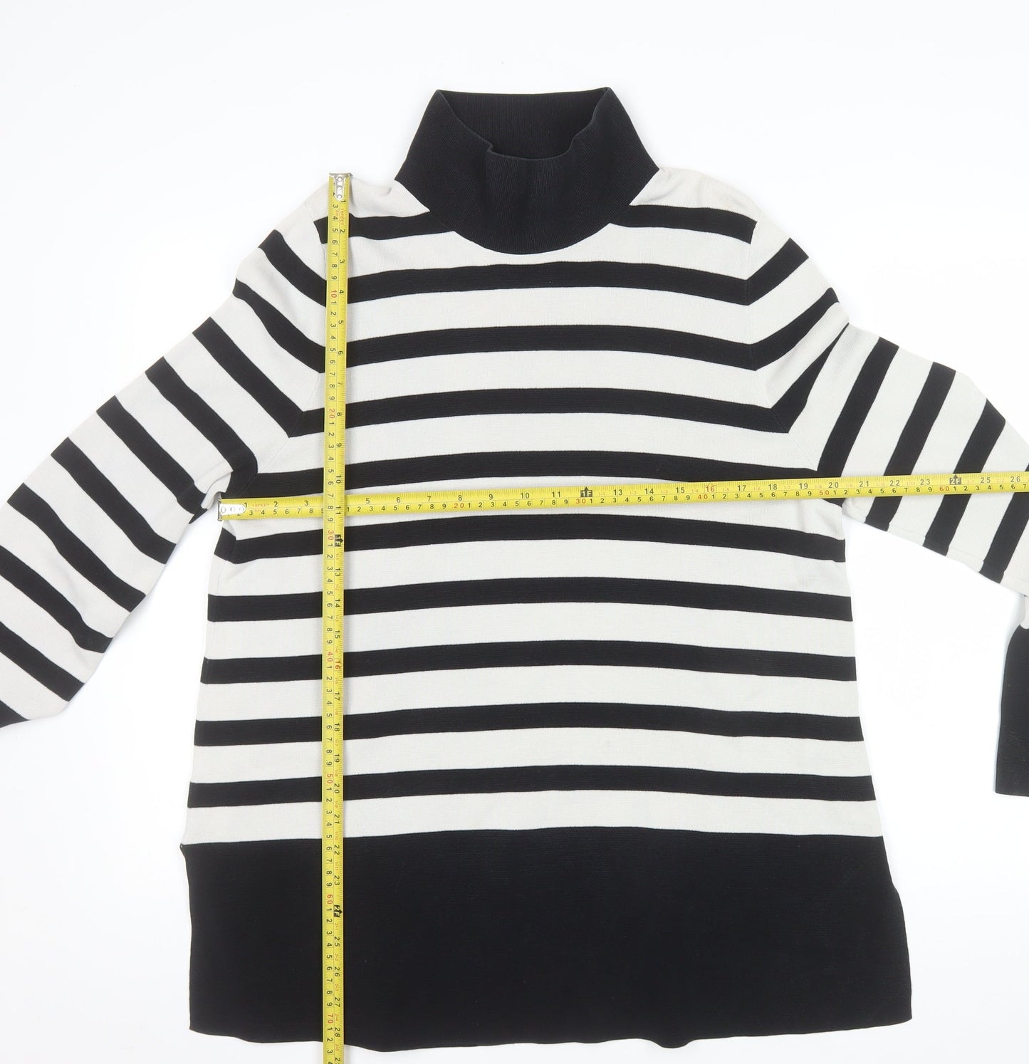 COS Womens Black Stripe Roll Neck Cotton Jumper Size S