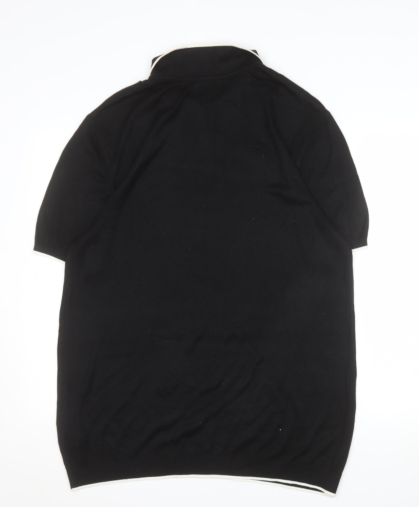 Topman Mens Black XL Knit Zip Collar Polo Shirt Short Sleeve