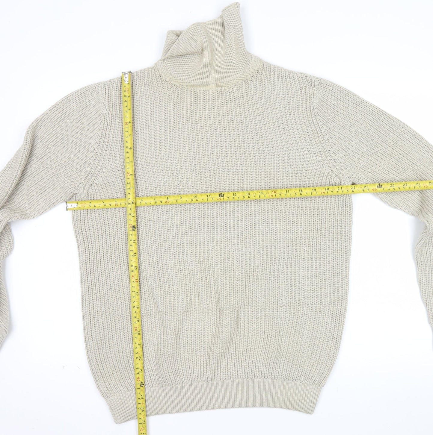 Folk Men's Beige Roll Neck Pullover Jumper Size M Cotton Knit