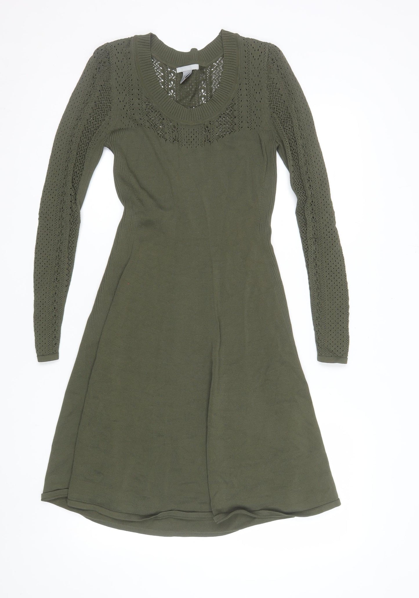 H&M Women’s Green Knit A-Line Long Sleeve Dress Size S