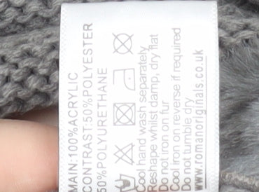 Roman Women Grey Size 14 Faux Fur Trim Knit Longline Cardigan