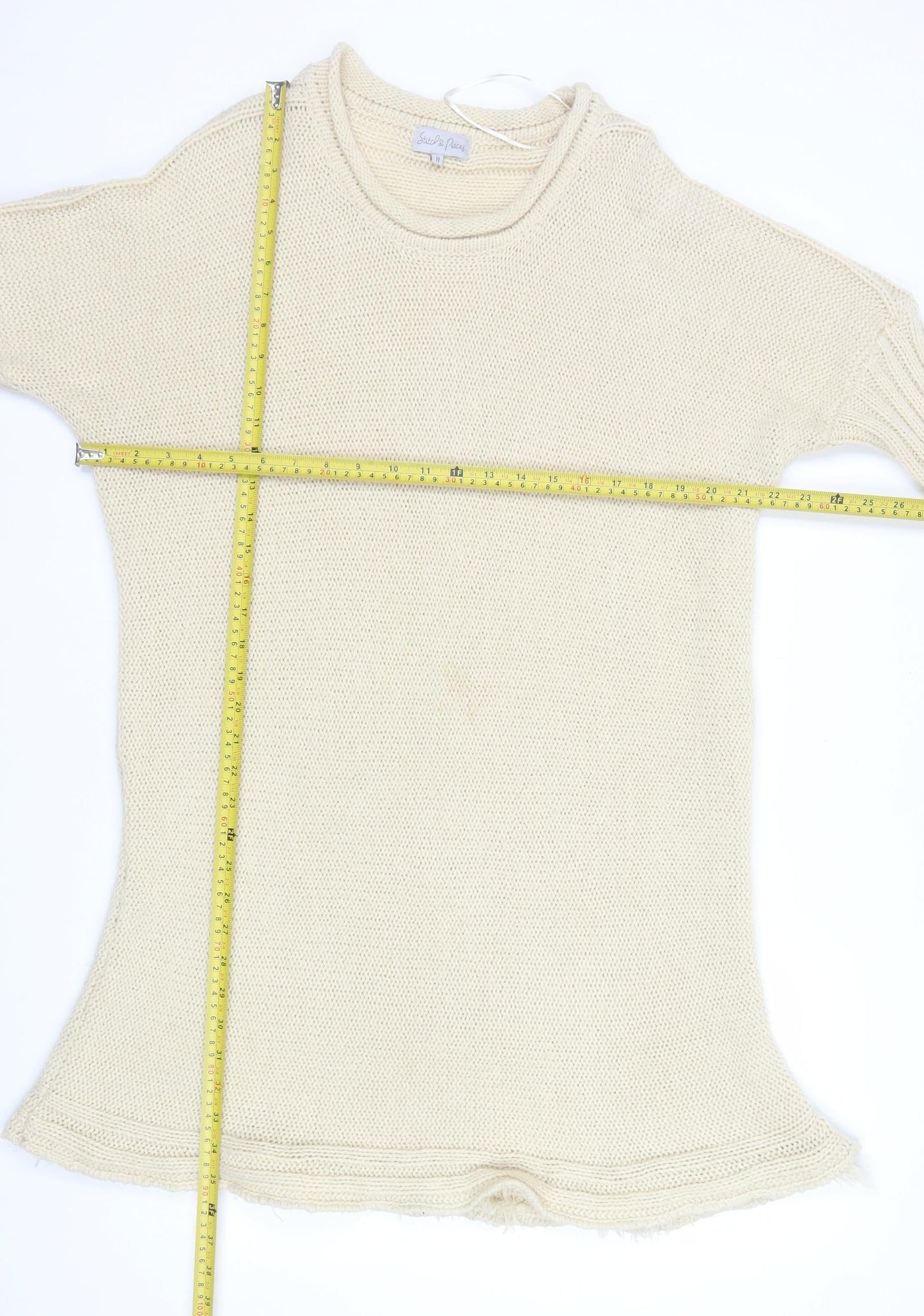 Stitch & Pieces Women’s Beige Cotton Chunky Knit Tunic Jumper Size 14
