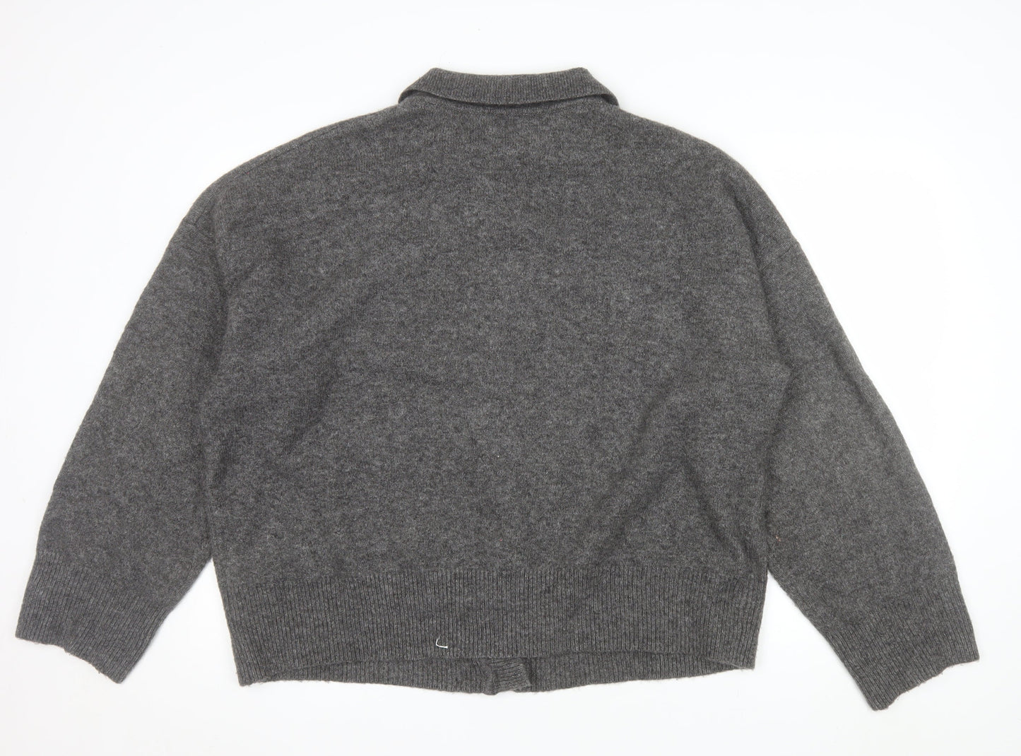 ASOS DESIGN Women's Grey Collared Button-Up Knit Cardigan M 12-14