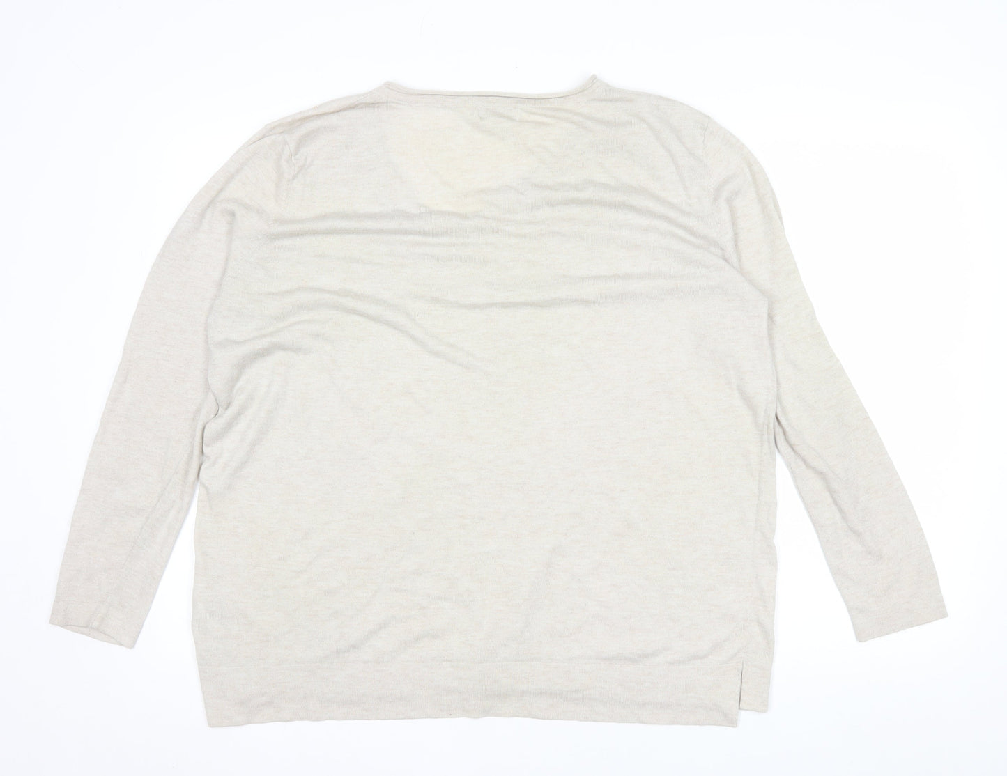 Monsoon Women Beige V-Neck Wool Blend Lightweight Jumper XL