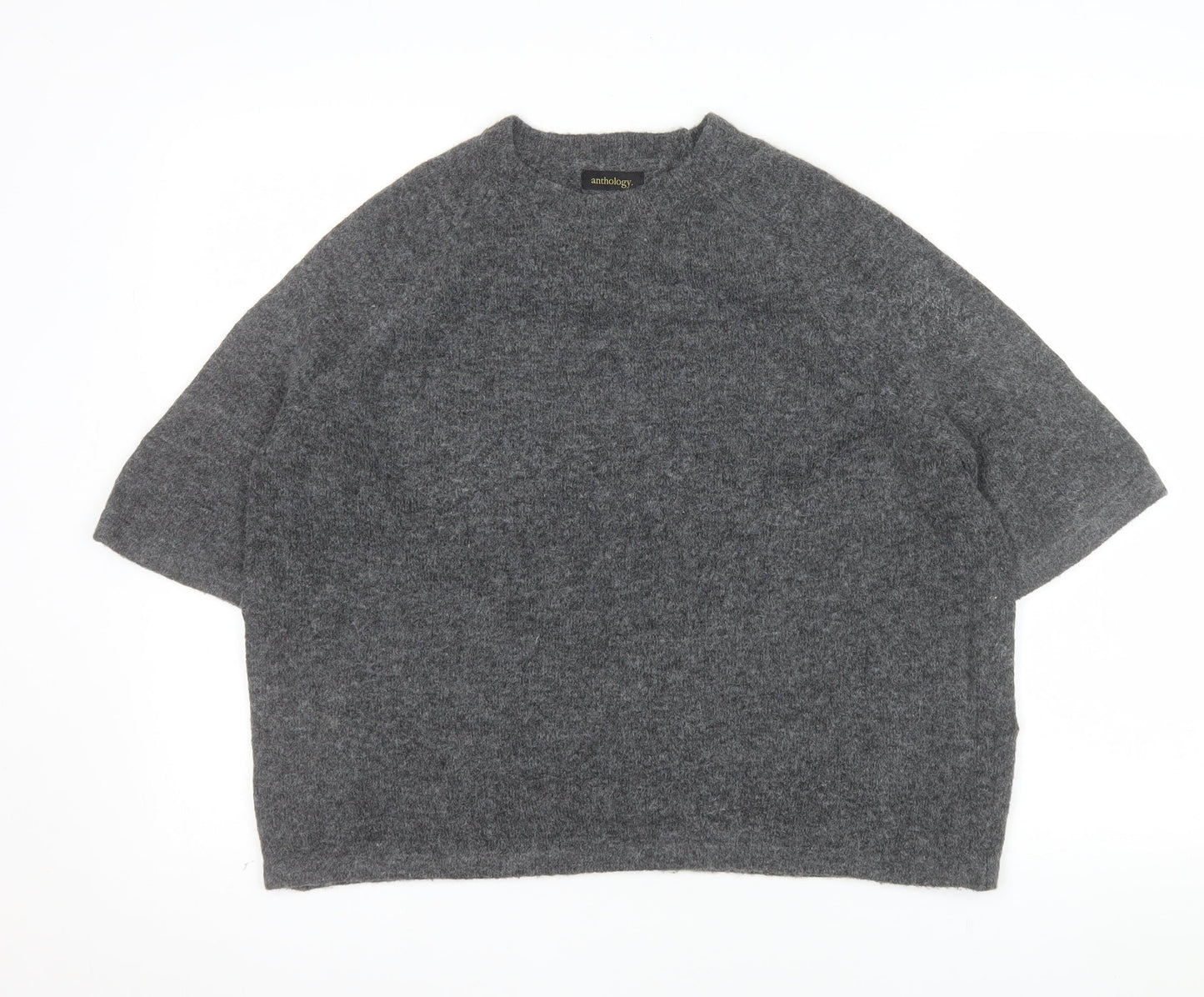 Anthology Women Grey Wool Blend Short Sleeve Pullover Jumper UK 8/10