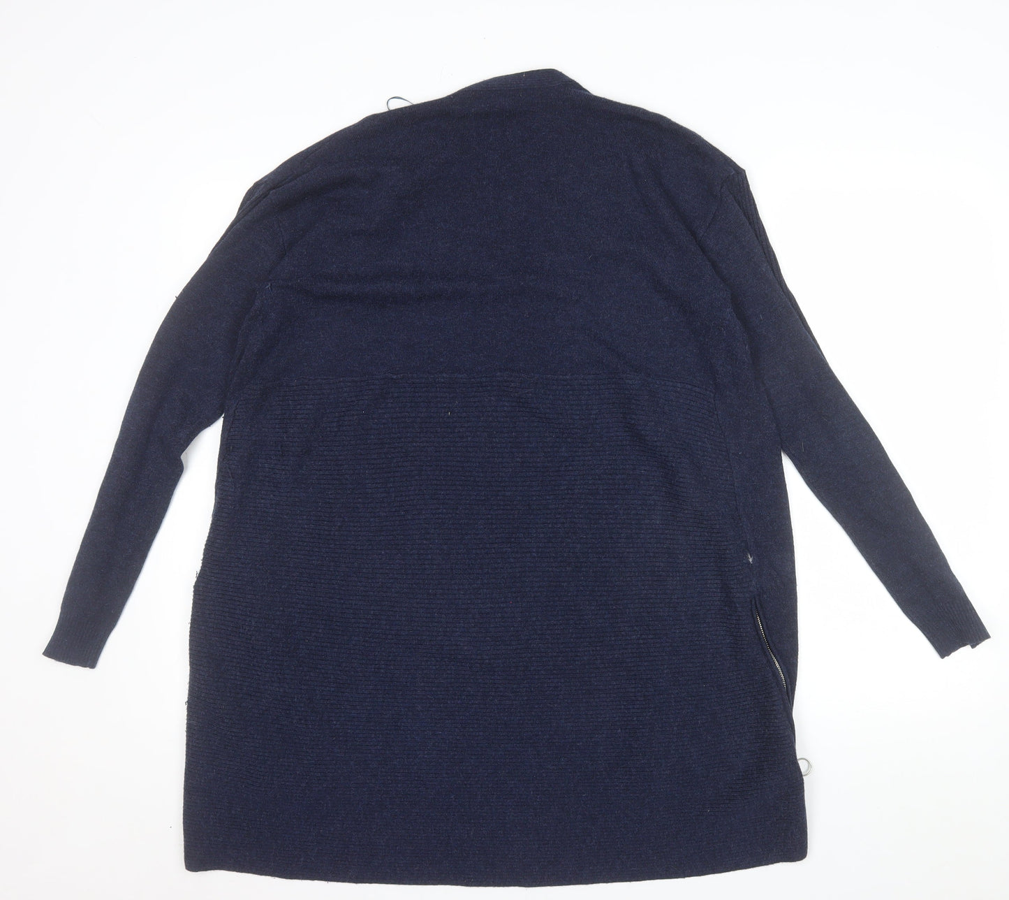 Red Herring Womens Navy Longline Cardigan Size 10 Open Front Zip Detail