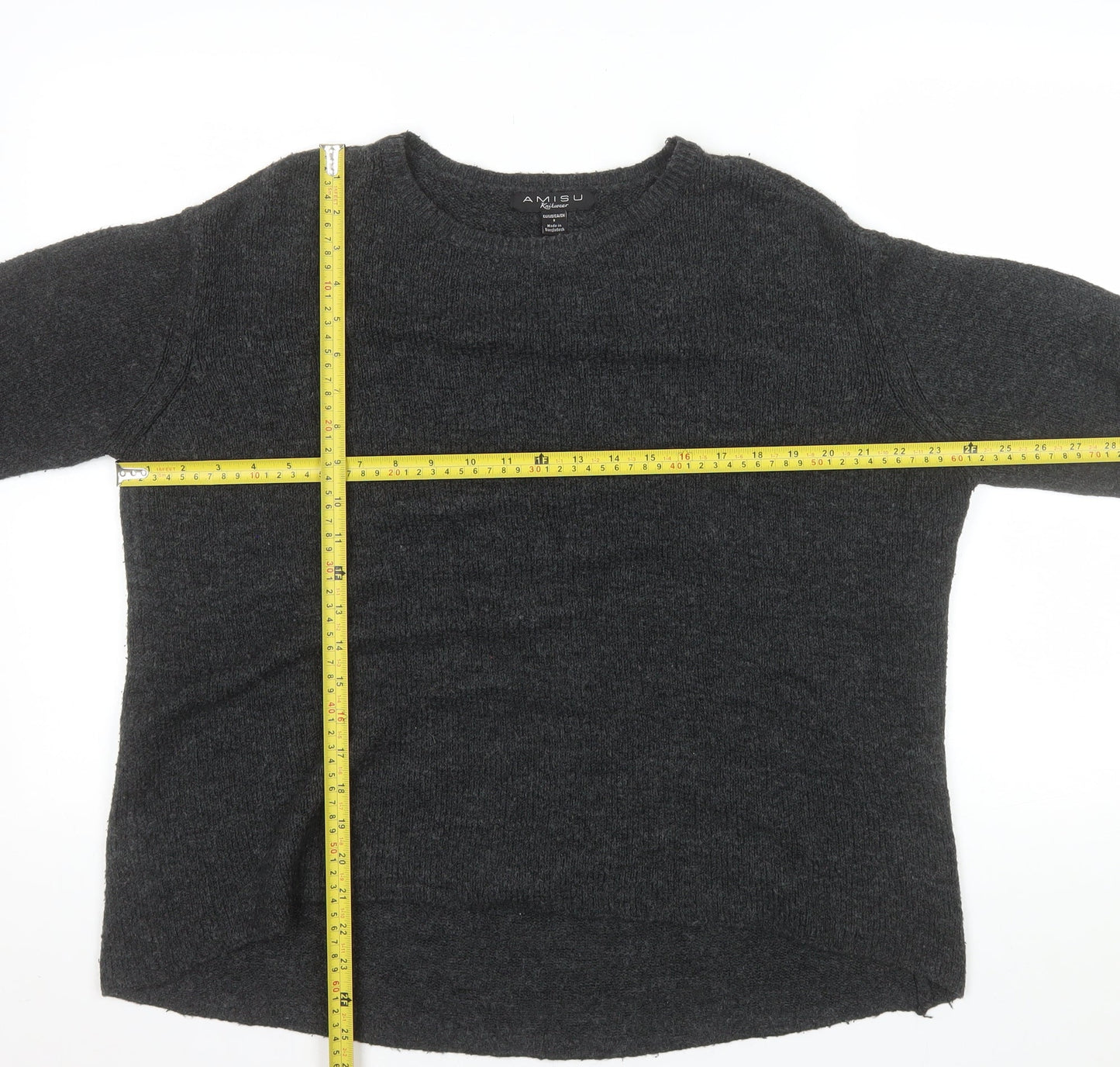 Amisu Women Grey Knit Pullover Jumper Size S Crew Neck Long Sleeve