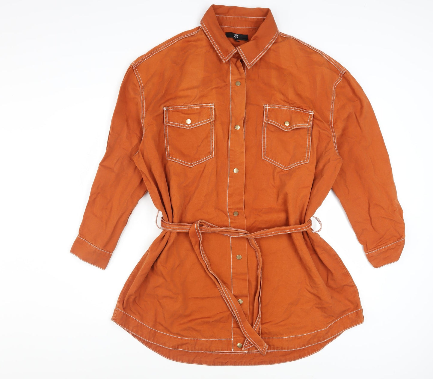 Missguided Women’s Orange Cotton Belted Shirt Dress Size 12