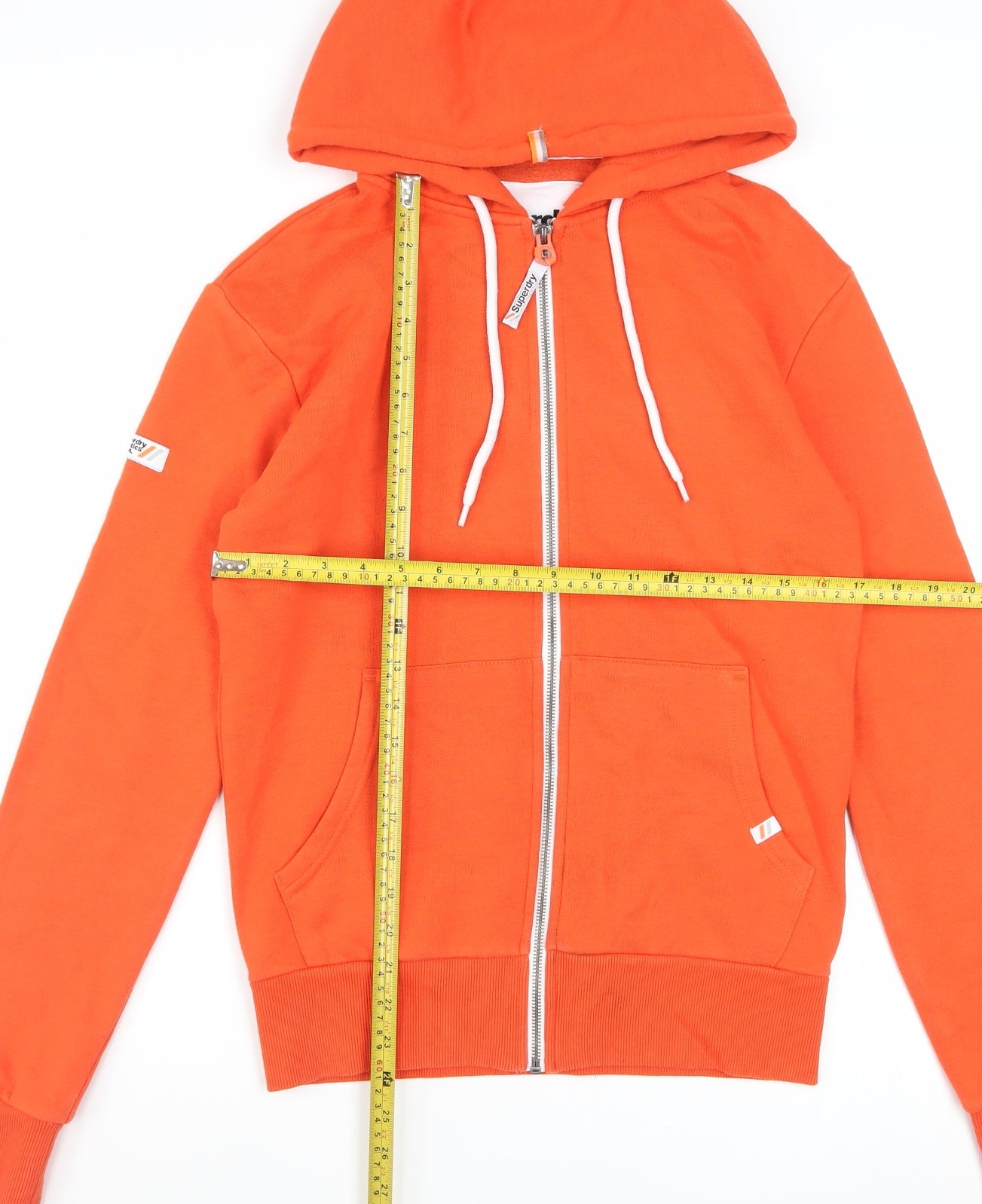 Superdry Mens Orange Full Zip Hoodie XS Regular Fit Fleece
