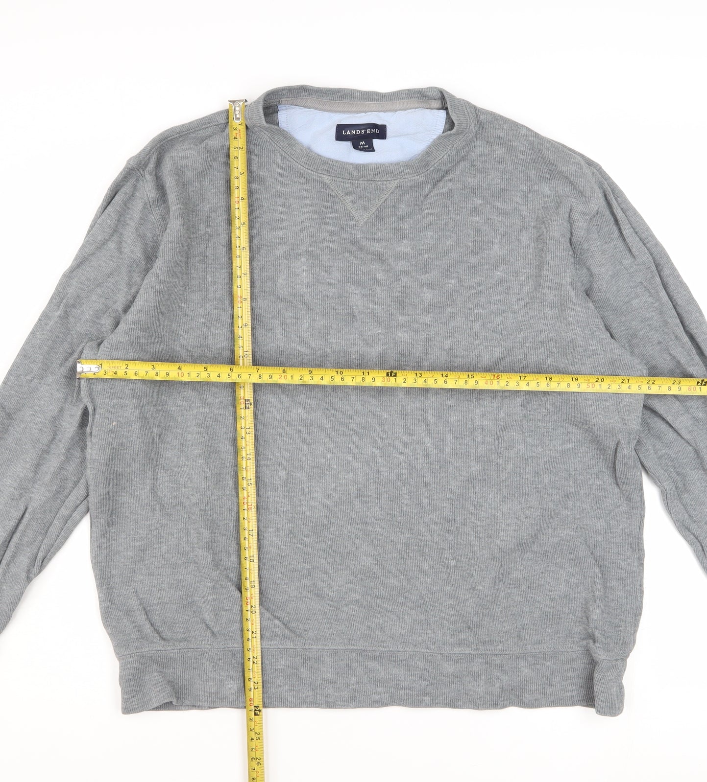 Lands' End Men's Grey Cotton Crew Neck Sweatshirt M Regular Fit