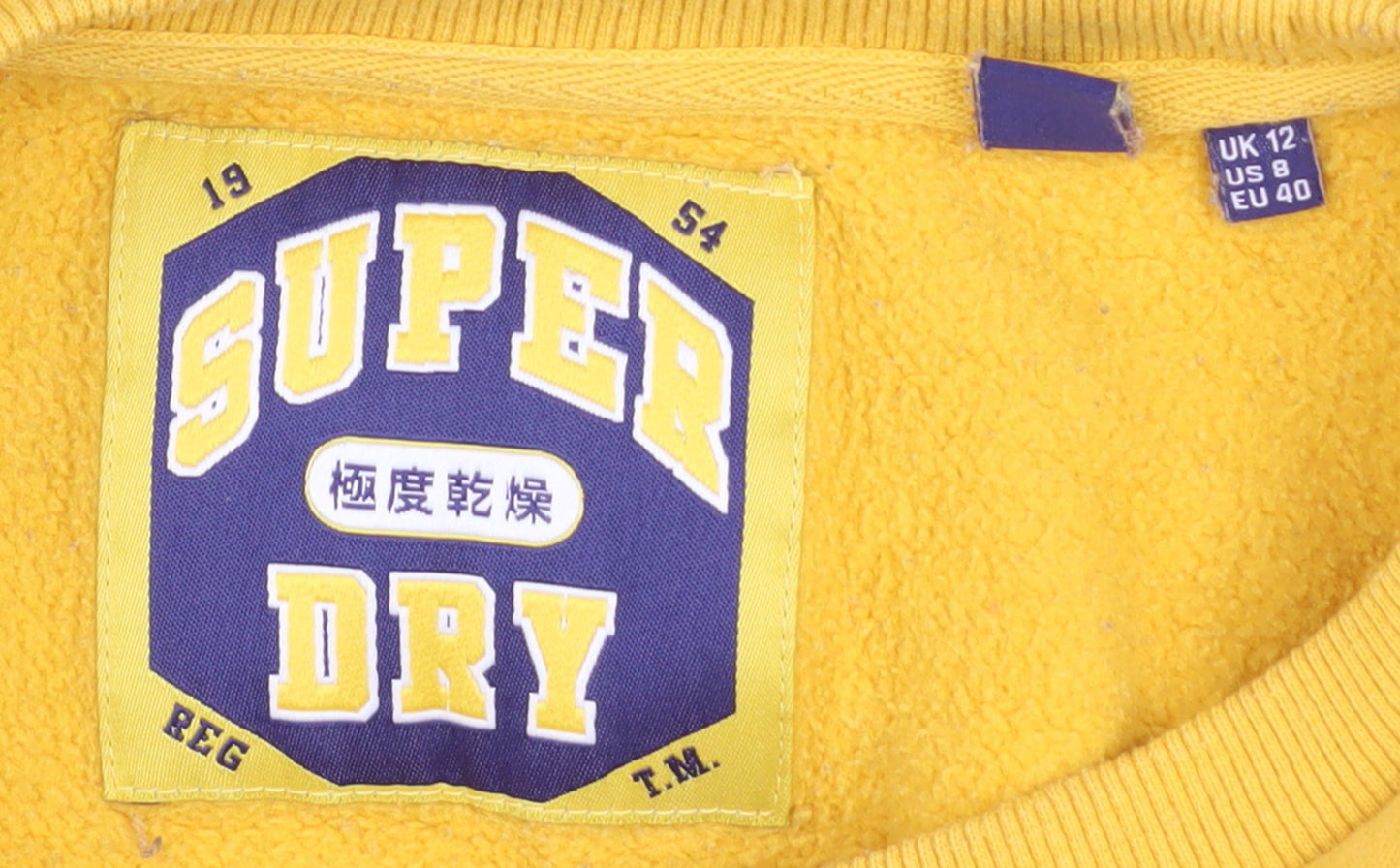 Superdry Womens Yellow Pullover Sweatshirt UK 12 Cotton Blend