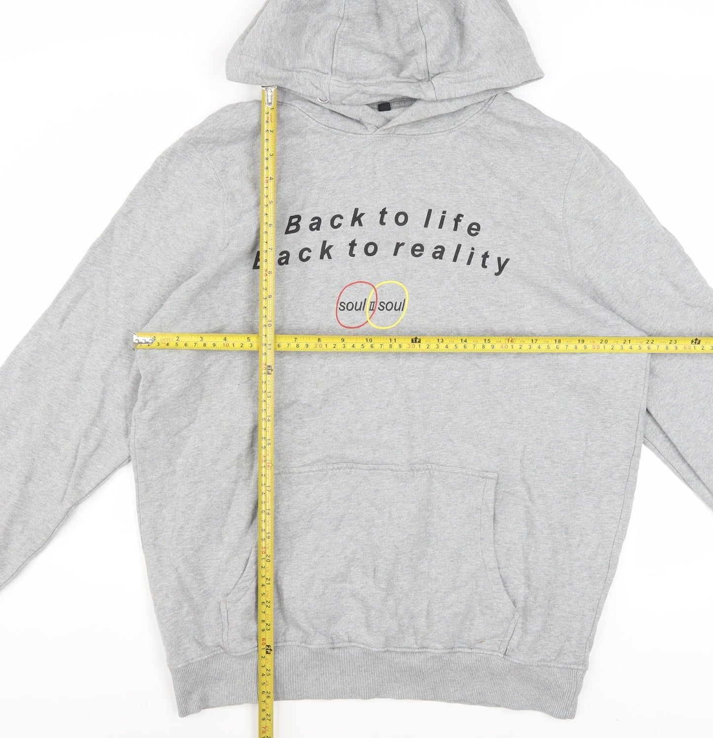 Soul II Soul Men's Grey Hoodie L Pullover Graphic Print Cotton