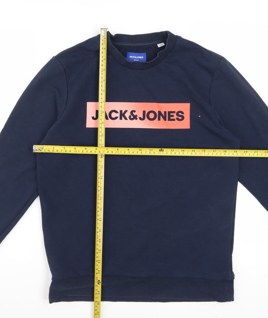 Jack & Jones Mens Blue Pullover Sweatshirt Size S Crew Neck Logo