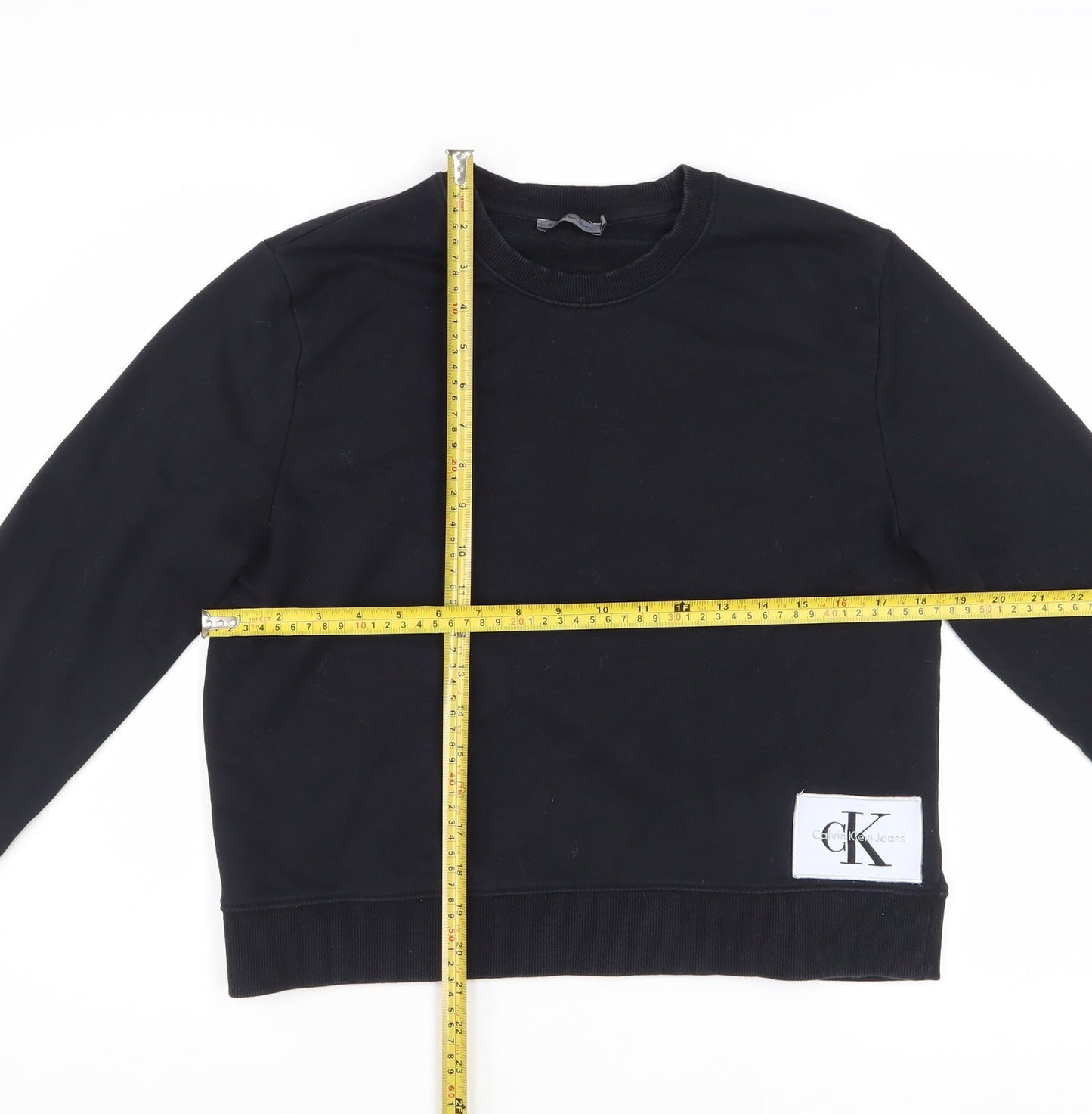 Calvin Klein Jeans Women Black Cotton Blend Pullover Sweatshirt M