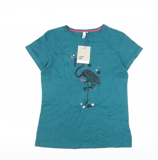 AND/OR Women’s Green Cotton Flamingo Print Short Sleeve T-Shirt Size 8