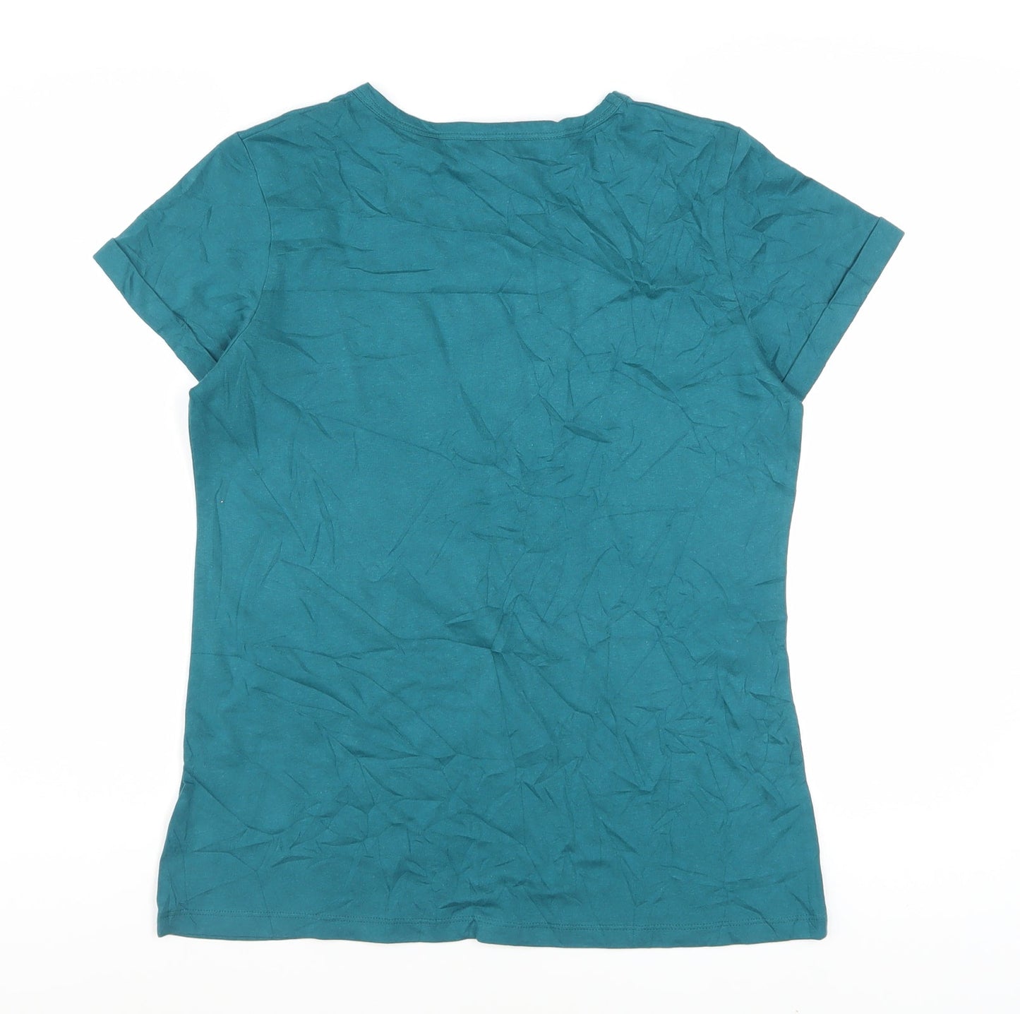 AND/OR Women’s Green Cotton Flamingo Print Short Sleeve T-Shirt Size 8