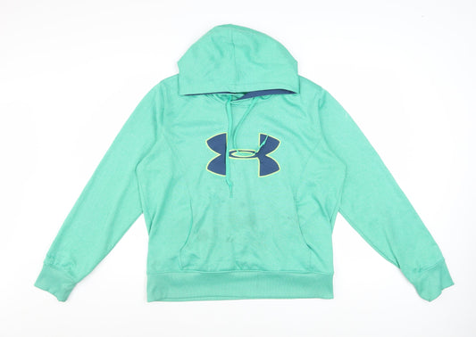 Under Armour Boys Green Pullover Hoodie Large ColdGear Logo Sweatshirt