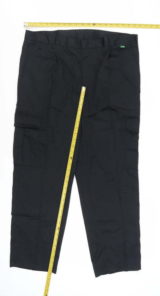 Dimensions Men Black Cargo Trousers 38 Short Polyester Cotton Workwear