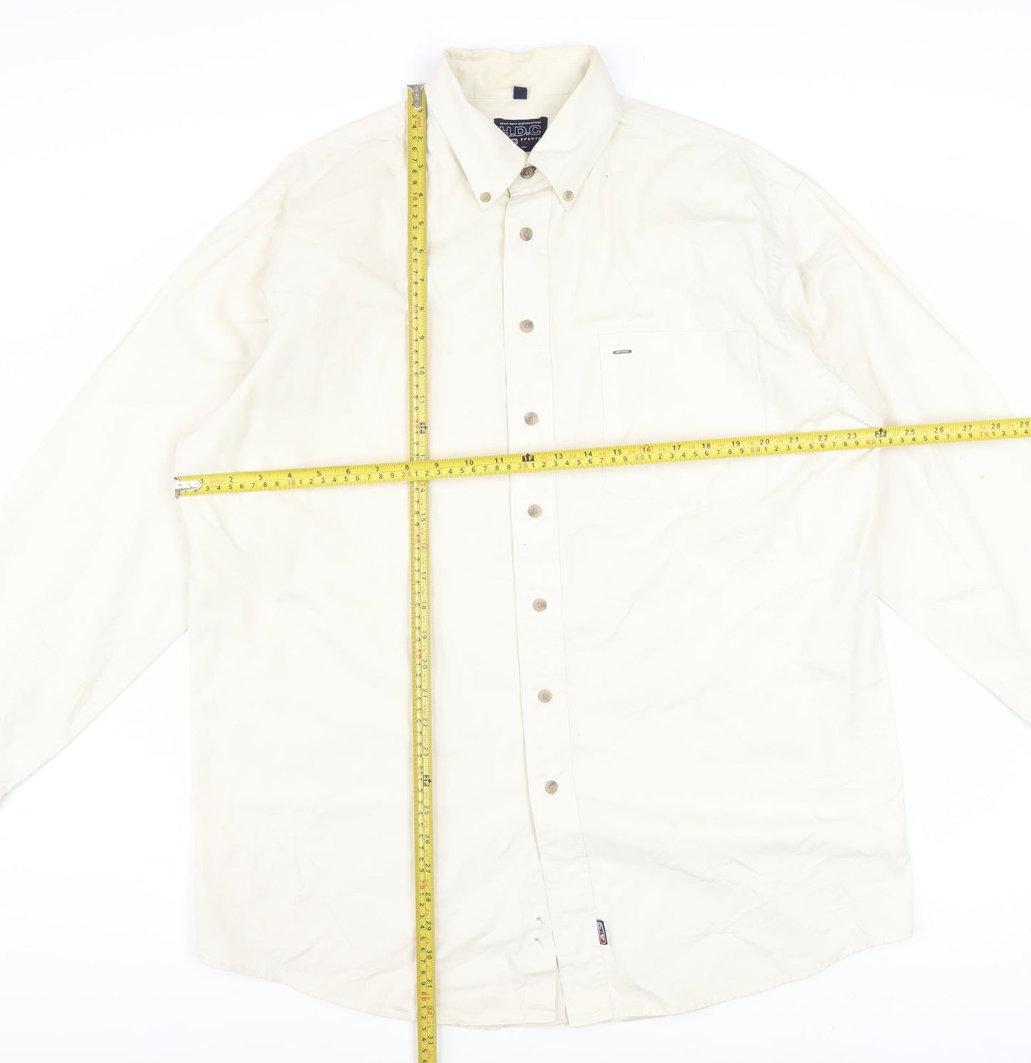 H.D.C Sports Men's Ivory Long Sleeve Button-Down Cotton Shirt Size 16.5