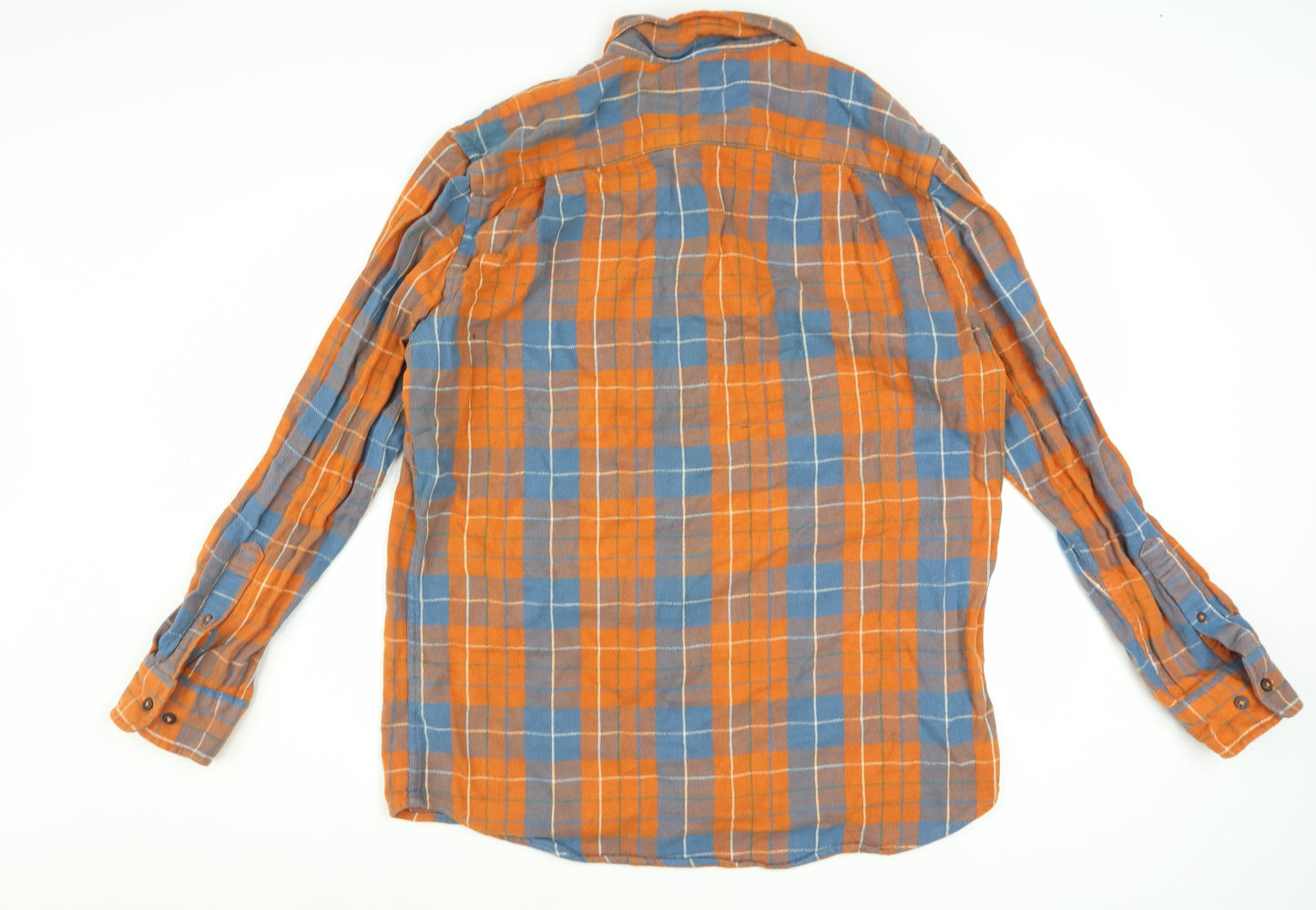 MICLO Men's Orange Blue Check Flannel Cotton Long Sleeve Shirt XL
