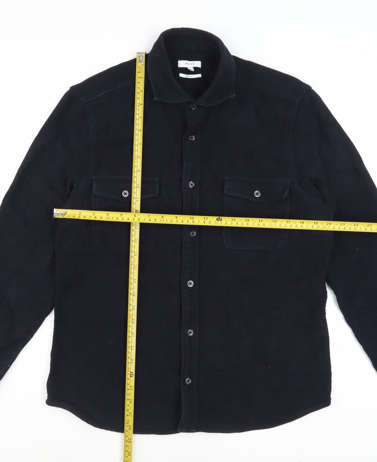 Reiss Men's Navy Blue Regular Fit Cotton Button-Up Shirt XL