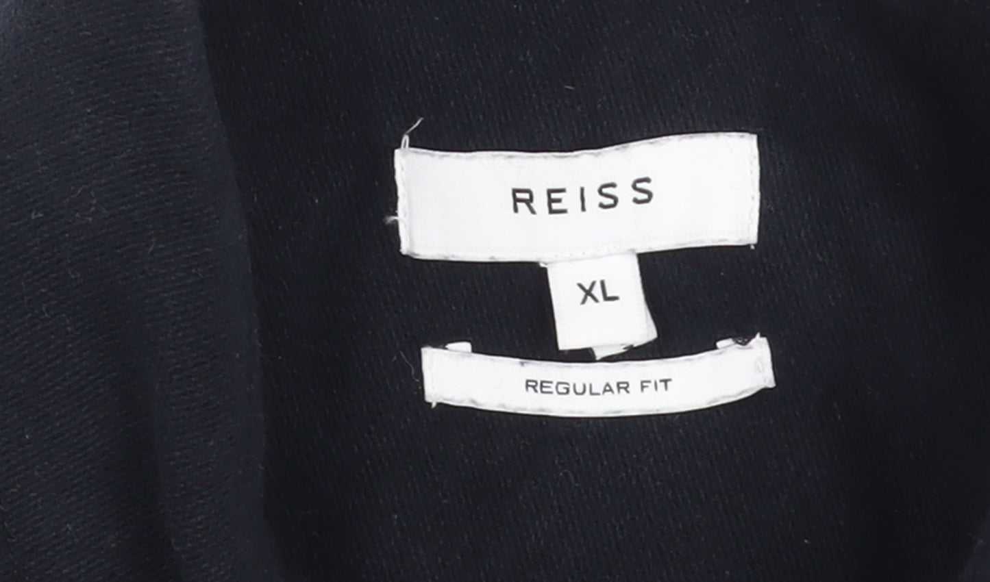 Reiss Men's Navy Blue Regular Fit Cotton Button-Up Shirt XL