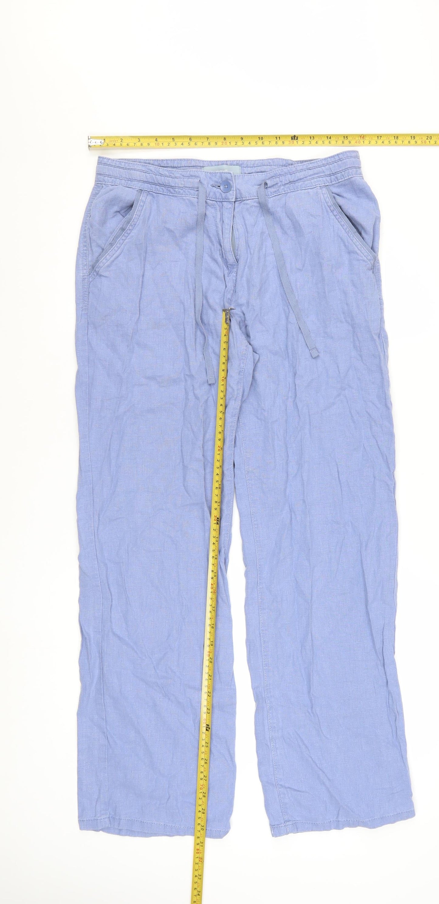 Next Women Blue Linen Blend Chino Trousers Size 10 Regular