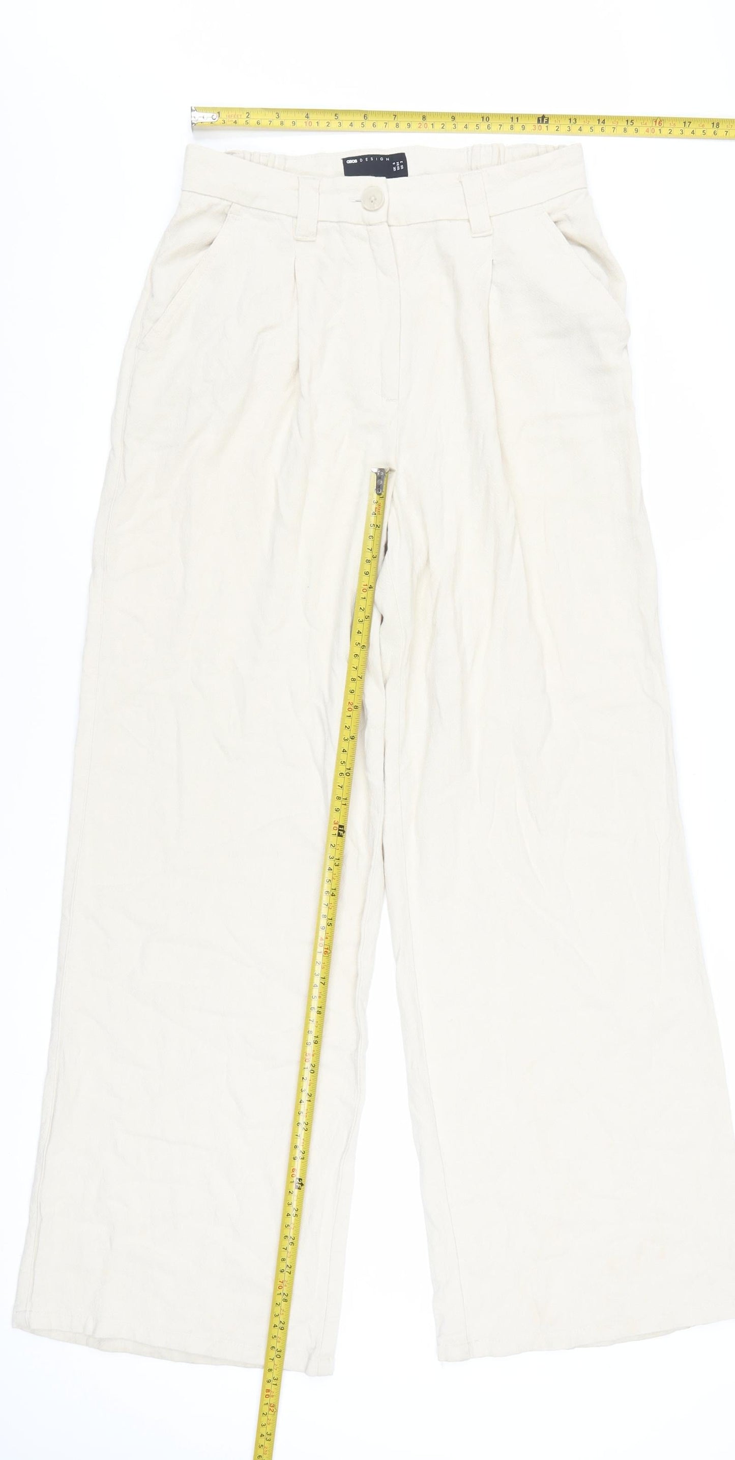 ASOS Women Beige Wide-Leg High Rise Pleated Trousers Size 6