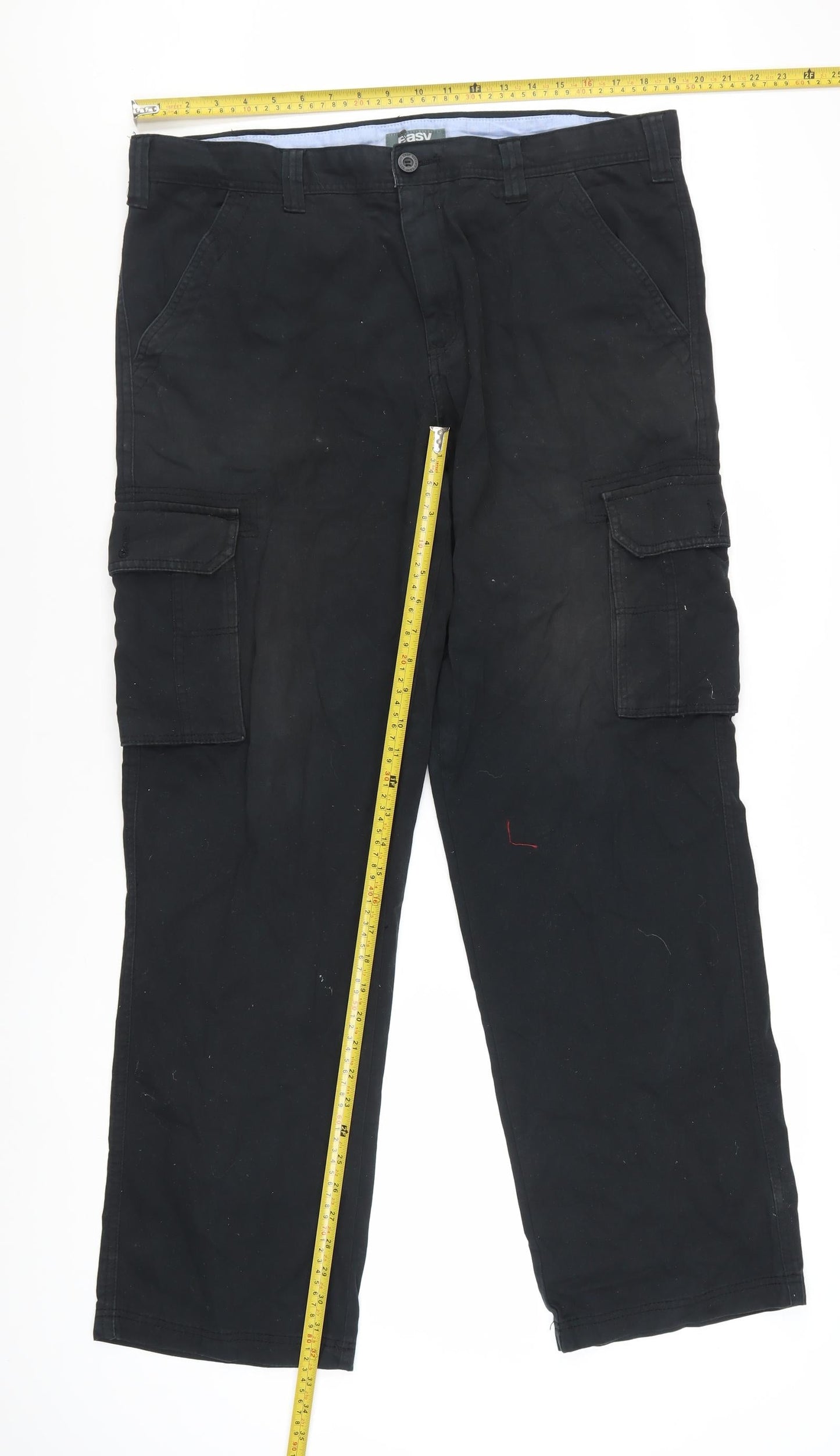 Easy Essential Men's Black Cargo Trousers Size L 38x32 Cotton