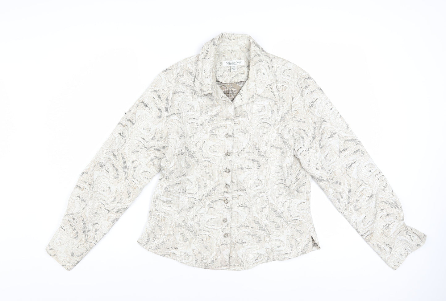 Coldwater Creek Womens Beige Petite S Jacquard Button Blouse