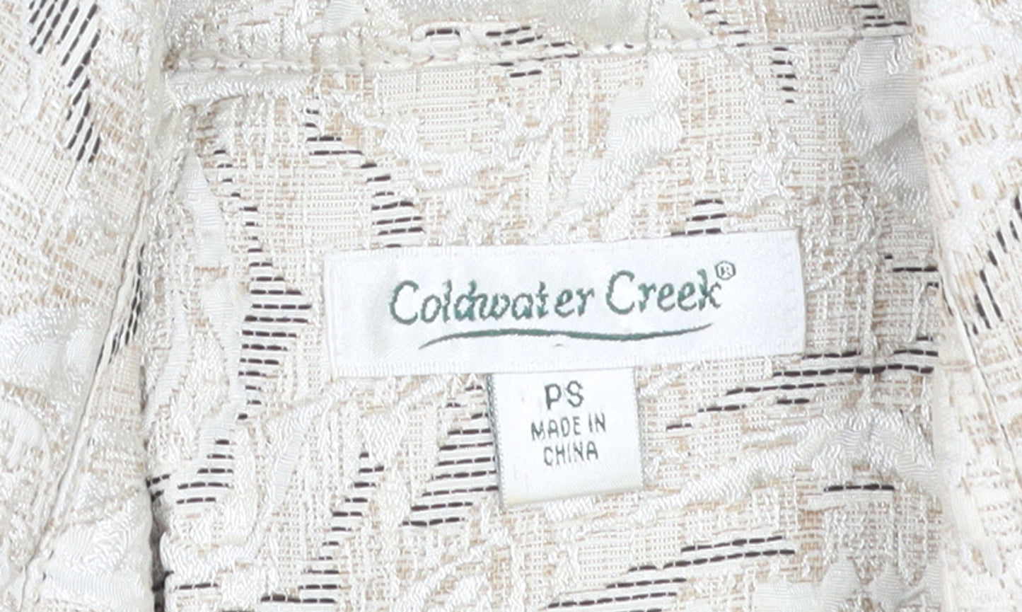 Coldwater Creek Womens Beige Petite S Jacquard Button Blouse