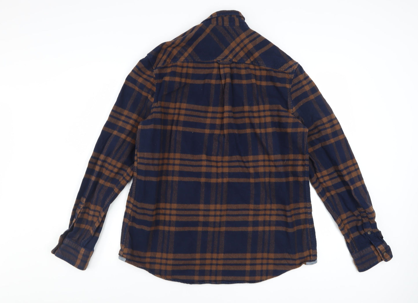 Burton Menswear London Men's Blue Brown Checked Flannel Shirt L