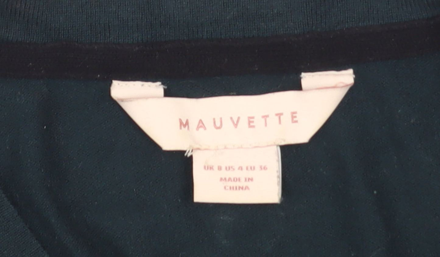 Mauvette Women Black V-Neck Long Sleeve Ruffle Knit Jumper Size 8