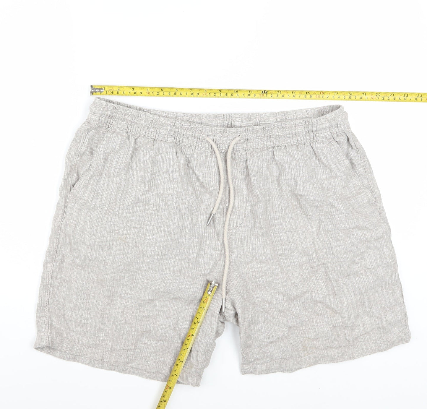 Next Men's Beige Linen Cotton Chino Shorts L Casual Drawstring