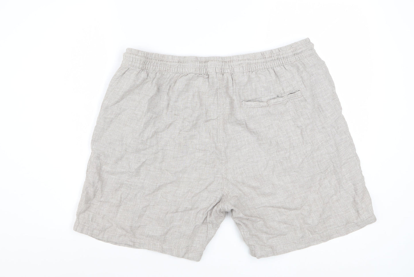 Next Men's Beige Linen Cotton Chino Shorts L Casual Drawstring