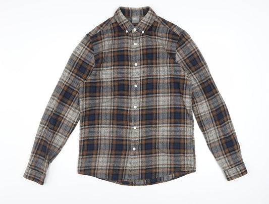 ASOS Men's Brown Check Flannel Long Sleeve Button-Up Shirt Size S