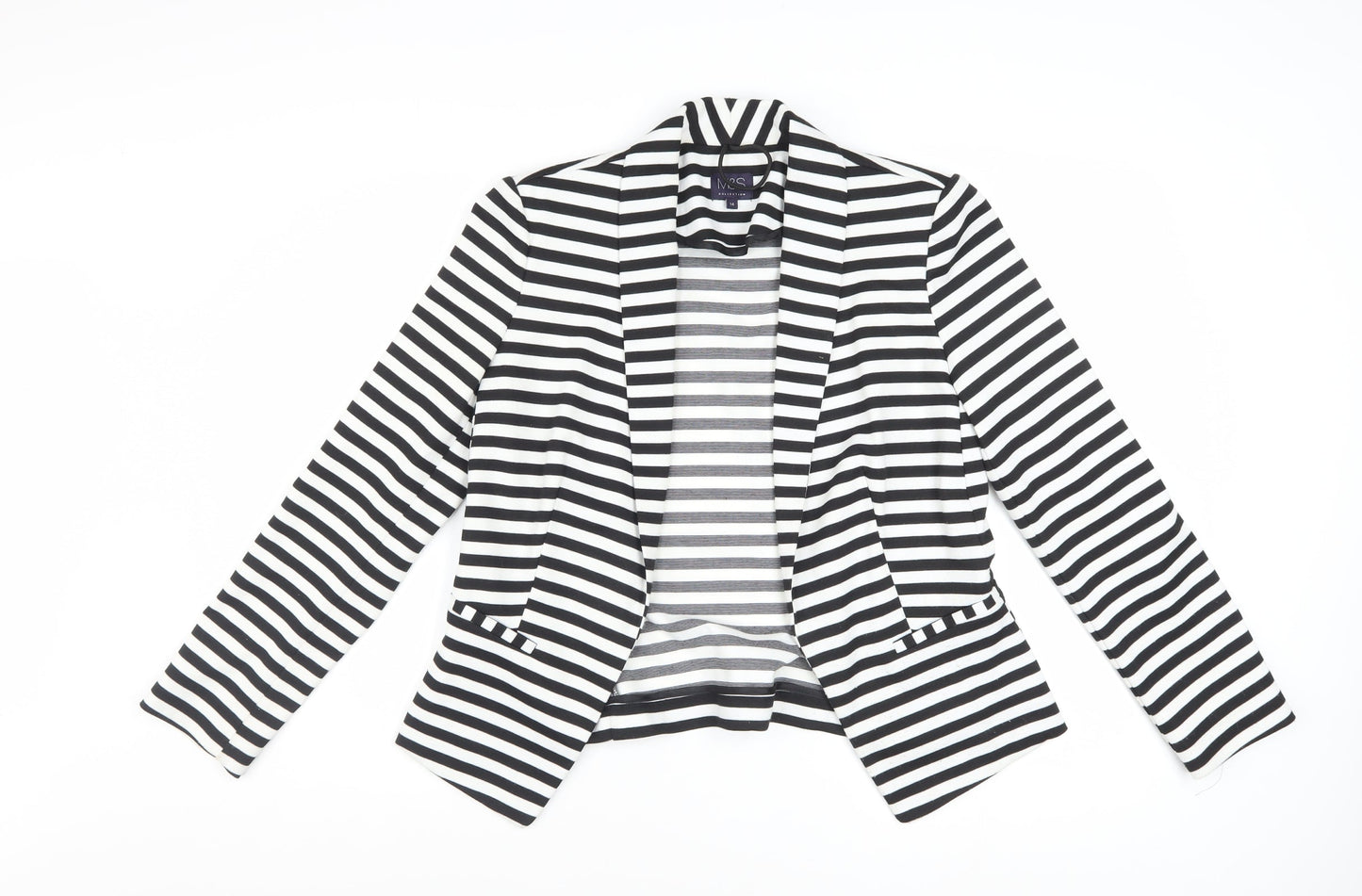 Marks and Spencer Women Black White Striped Blazer UK 14 Classic Fit