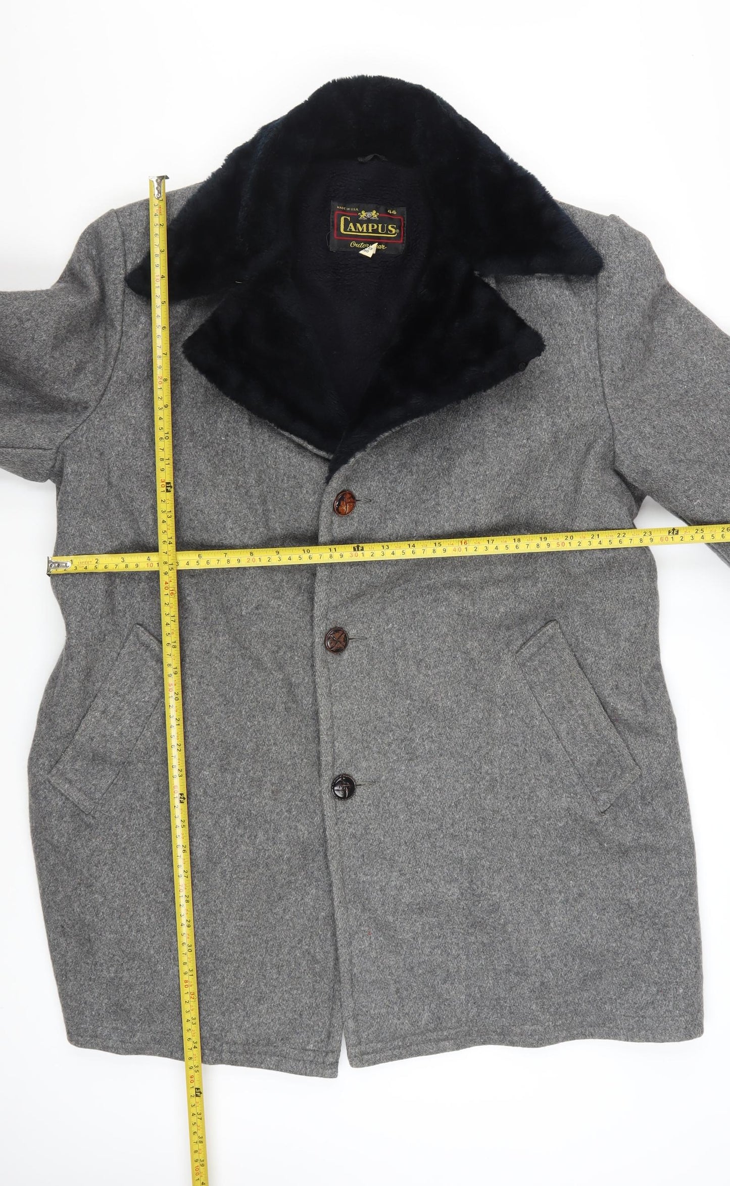 Campus Men's Grey Wool Overcoat 44 Regular Winter Classic Style