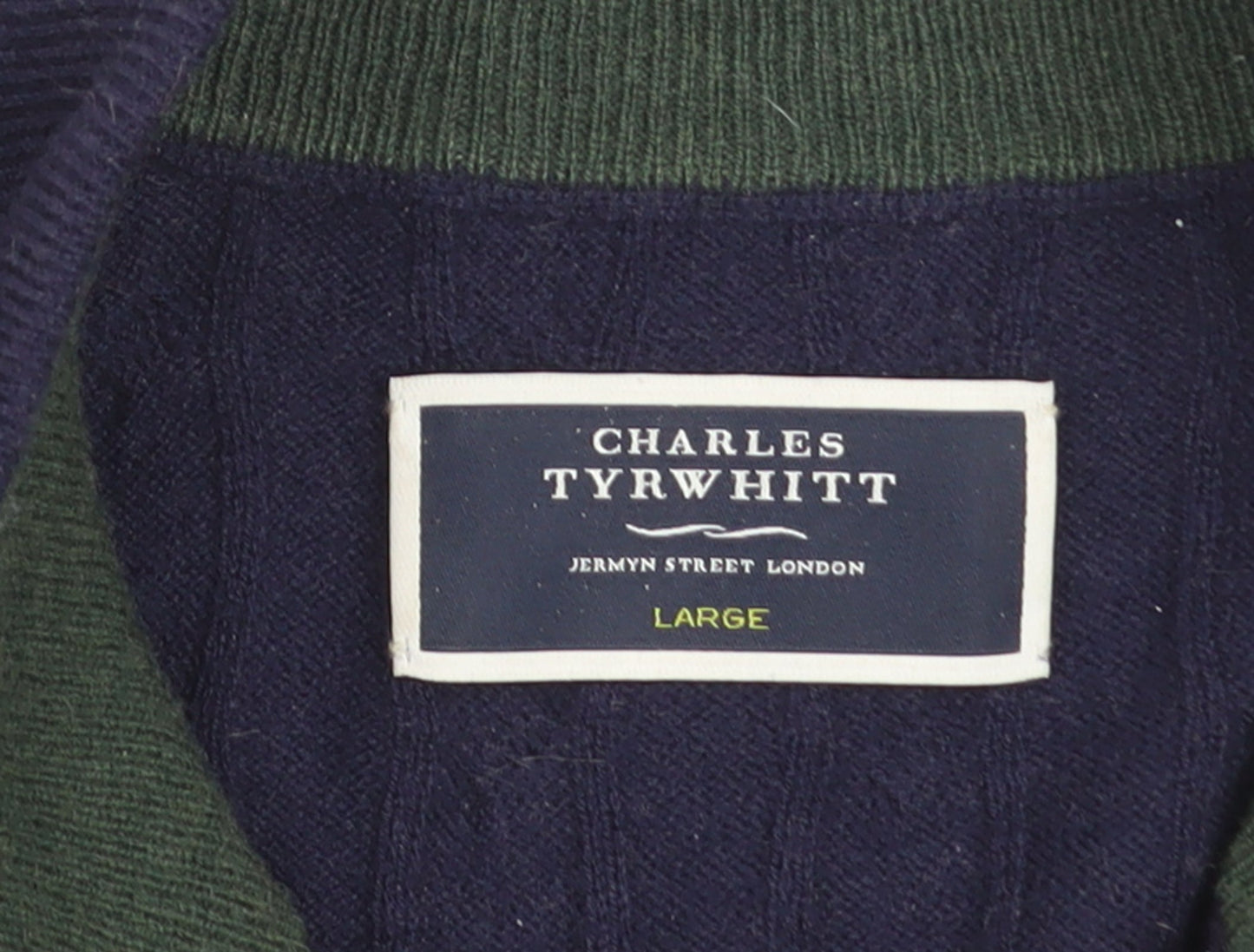 Charles Tyrwhitt Men's Blue Lambswool Cable Knit 1/2 Zip Jumper L
