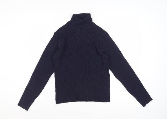 Jaeger Women’s Navy Blue Wool Roll Neck Jumper Size 12