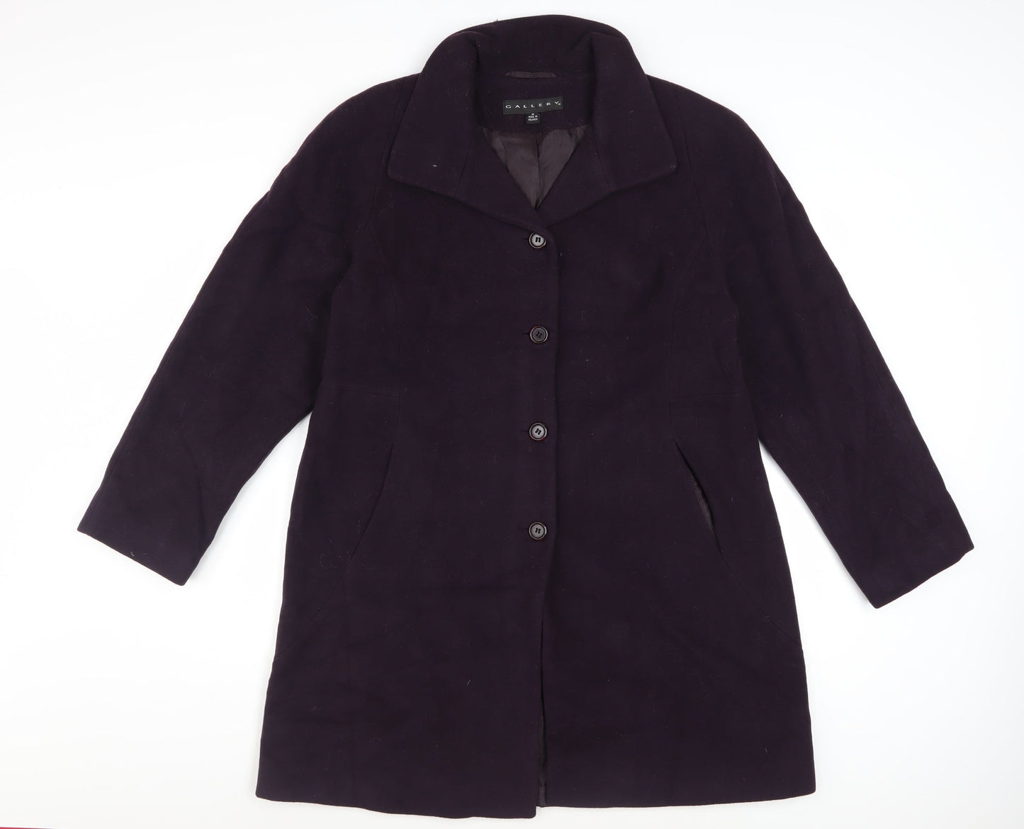 Gallery Women's Purple Wool Blend Mid-Length Overcoat M