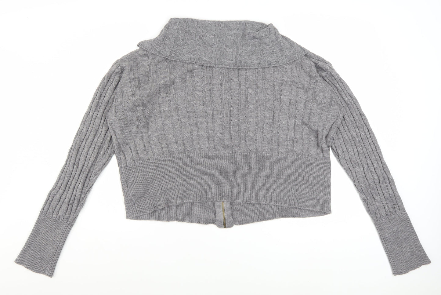 Collusion Women's Grey Cable-Knit Full Zip Collared Jumper UK 22