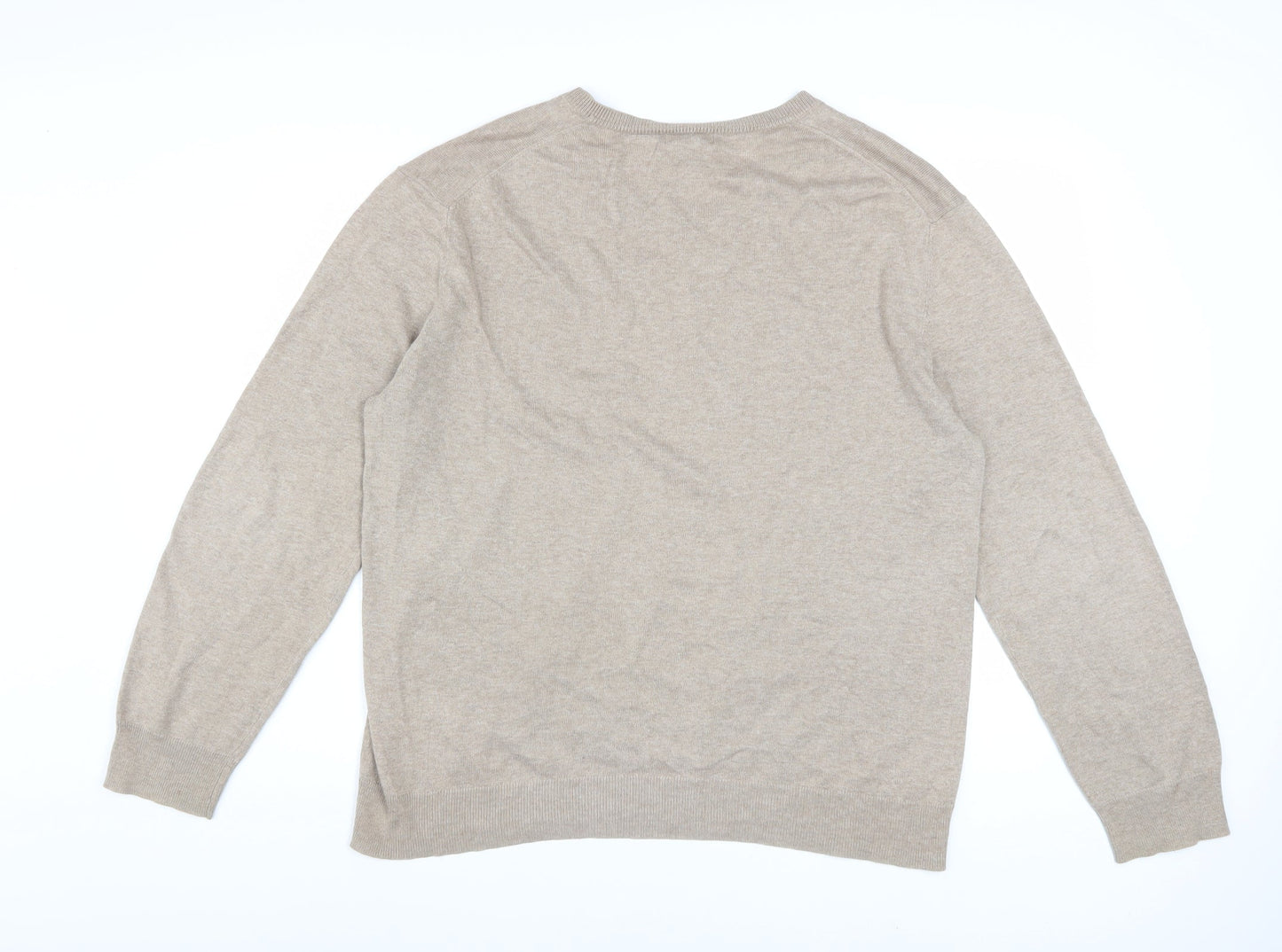 Gap Men’s Beige Cotton V-Neck Jumper Size L Classic Knit