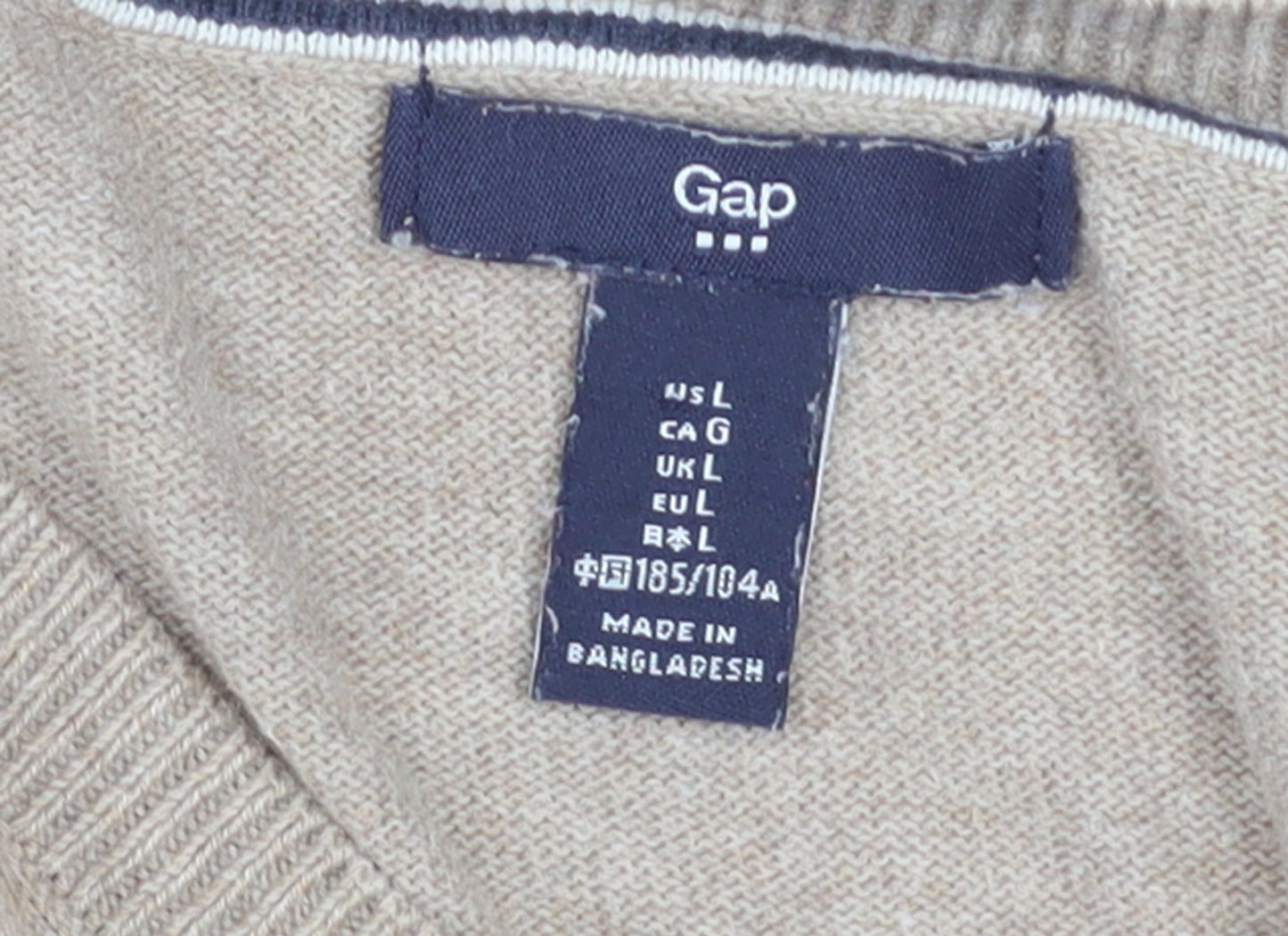 Gap Men’s Beige Cotton V-Neck Jumper Size L Classic Knit